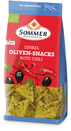 Rote Chili Dinkel Oliven-Snacks